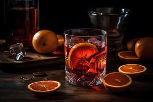 negroni bebida cóctel Ginebra Campari bíter naranja pelar vermoiuth. ai generado foto