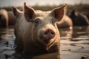 Pigs live farm agriculture industry swine. AI Generated photo