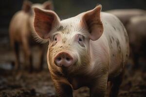 cerdos En Vivo granja agricultura industria cerdo. ai generado foto