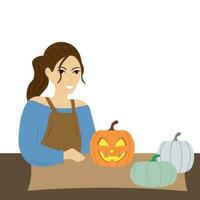 Young woman getting ready for halloween celebration vector
