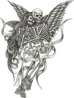 Fantasy couple in love angel skulls.Hand drawing and make graphic vector. vector