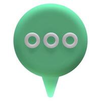 3d render talk speech bubble with dotes. Green circle on white background vector