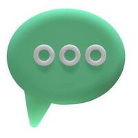 3d render talk speech bubble with dotes. Green ellipse on white background vector