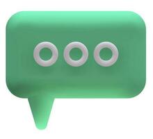 3d render talk speech bubble with dotes. Green square on white background vector