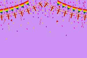 Pride month background LGBTQ Pride Flag Colours. Vector banner with rainbow heart. Symbol of pride month June support. Copy space