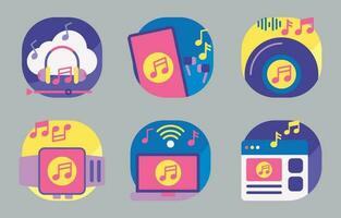 Music Streaming Illustrated Icons Set vector