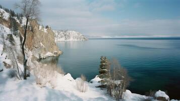 Baykal lago en invierno ilustración ai generativo foto