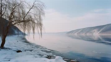 Baykal lago en invierno ilustración ai generativo foto