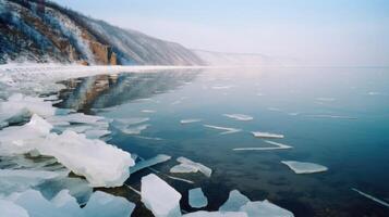 Baykal lago en invierno ilustración ai generativo foto