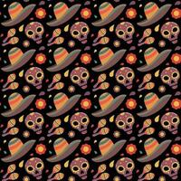 Mexican-style seamless pattern with skulls vector