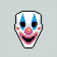 Mask pixel art clown.pixelated clown mask design for logo, web, mobile app, badges and patches. Video game sprite. 8-bit. Isolated vector illustration.