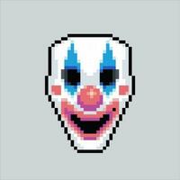 Mask pixel art clown.pixelated clown mask design for logo, web, mobile app, badges and patches. Video game sprite. 8-bit. Isolated vector illustration.