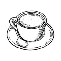 Coffee cup with americano. Cup, spoon and saucer set for hot coffee. Vector ilustration