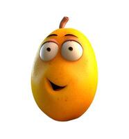 content, Cartoon fruit character,surprised mango, with face and eyes isolated on white background. Fruit series. photo