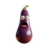 content, Cartoon fruit character,surprised eggplant, with face and eyes isolated on white background. Fruit series. photo