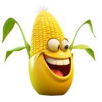 content, Cartoon fruit character,happy corn, with face and eyes isolated on white background. Fruit series. photo