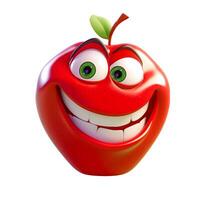 content, Cartoon fruit character,lucky apple, with face and eyes isolated on white background. Fruit series. photo