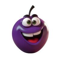 content, Cartoon fruit character,happy plum, with face and eyes isolated on white background. Fruit series. photo