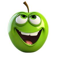 content, Cartoon fruit character,lucky apple, with face and eyes isolated on white background. Fruit series. photo