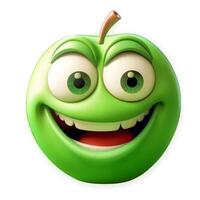 content, Cartoon fruit character,lucky apple, with face and eyes isolated on white background. Fruit series. photo