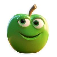 content,Cartoon fruit character,lucky apple, with face and eyes isolated on white background. Fruit series. photo