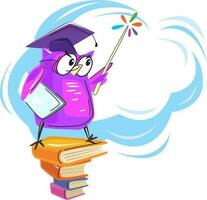 Wise owl with books and graduate hatPrint vector