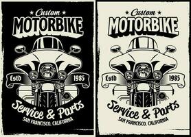 Black and white t-shirt design of Custom Motorcycle Garage in vintage style vector