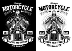 negro y blanco camiseta diseño de Clásico motocicleta garaje jinete vector