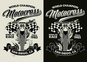 Black and White T-shirt design of Motocross racing garage vector