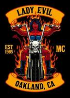 Vintage T-shirt Design of Lady Evil Mascot Biker vector