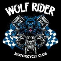 Vintage T-shirt design of Wolf Biker Rider Motorcycle Club vector