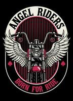 Clásico camiseta diseño de ángel jinete motocicleta club vector