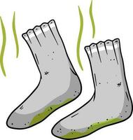 Dirty sock. The bad stench. Sloppy clothes. Stinky toe. Grey Object for washing. Cartoon flat illustration. Green wave. Smelly feet vector