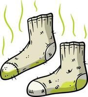 Dirty sock. The bad stench. Sloppy clothes. Stinky toe. Grey Object for washing. Cartoon flat illustration. Green wave. Smelly feet vector