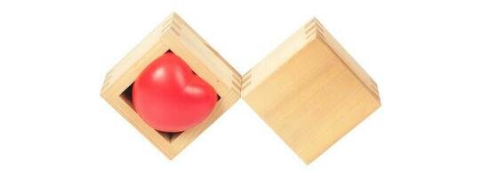 Red heart in cube wood box ,Valentine concept. photo