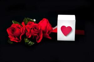 Red rose in white paper box ,Valentine concept. photo