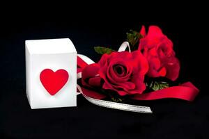 Red rose in white paper box ,Valentine concept. photo