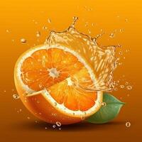 A slice of orange is being squeezed into a liquid splash. photo