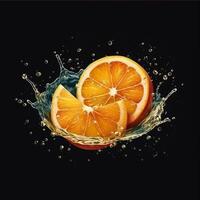 A slice of orange is being squeezed into a liquid splash. photo