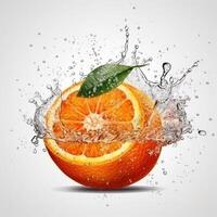 A slice of orange is being squeezed into a liquid splash. photo