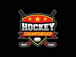 Vector Hockey logo and badge on dark background, hockey championship, modern hockey mascot sports logo