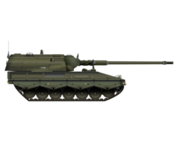 Self-propelled howitzer in realistic style. German 155 mm Panzerhaubitze 2000. Military armored vehicle. Detailed colorful PNG illustration.