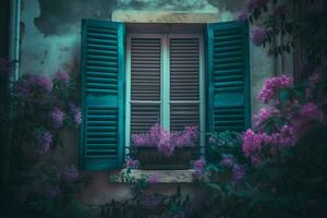 Window with blue shutters. Generate AI photo