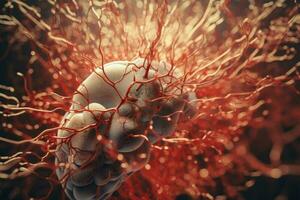 Blood vessels human brain vein system. Generate Ai photo