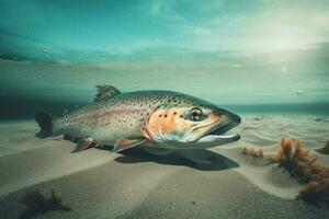 Salmon underwater nature. Generate Ai photo