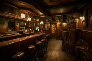 irlandesa pub madera habitación ligero. generar ai foto