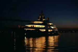 Superyacht at water night. Generate Ai photo