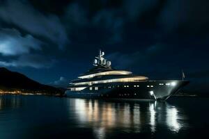 Superyacht at water night sky. Generate Ai photo