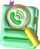 illustration 3D. Searching for a number from the phone book.address and contact. png