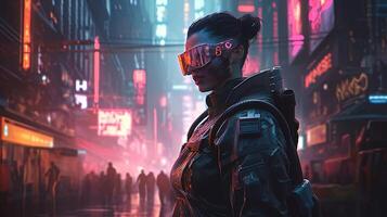 cyberpunk soldier advances, digital art illustration, photo